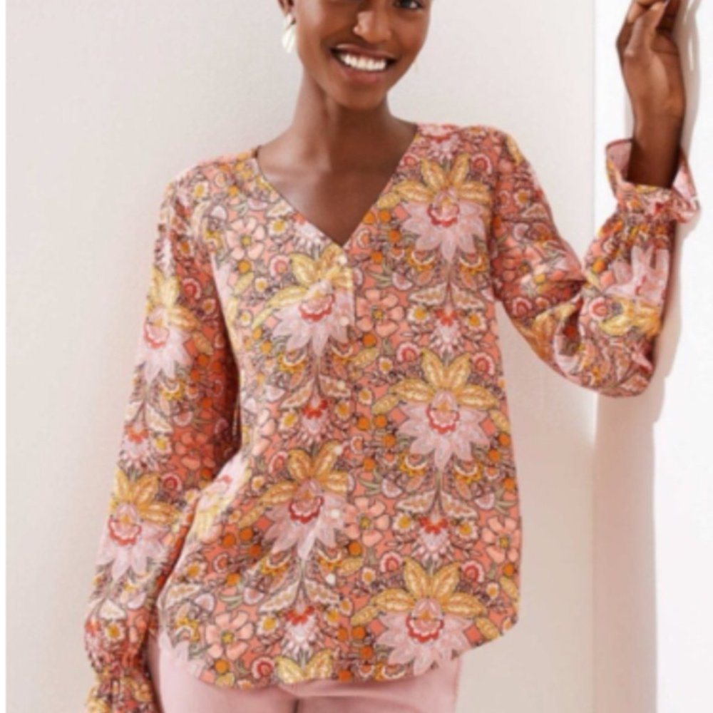 LOFT paisley bell cuff blouse